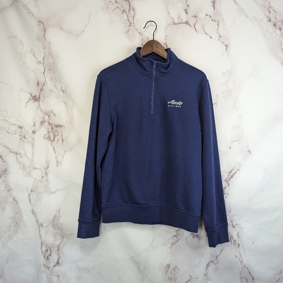 Alaskan Airlines Sweater Mens Medium Blue Employee Uniform Zip Alaska - Picture 9 of 10
